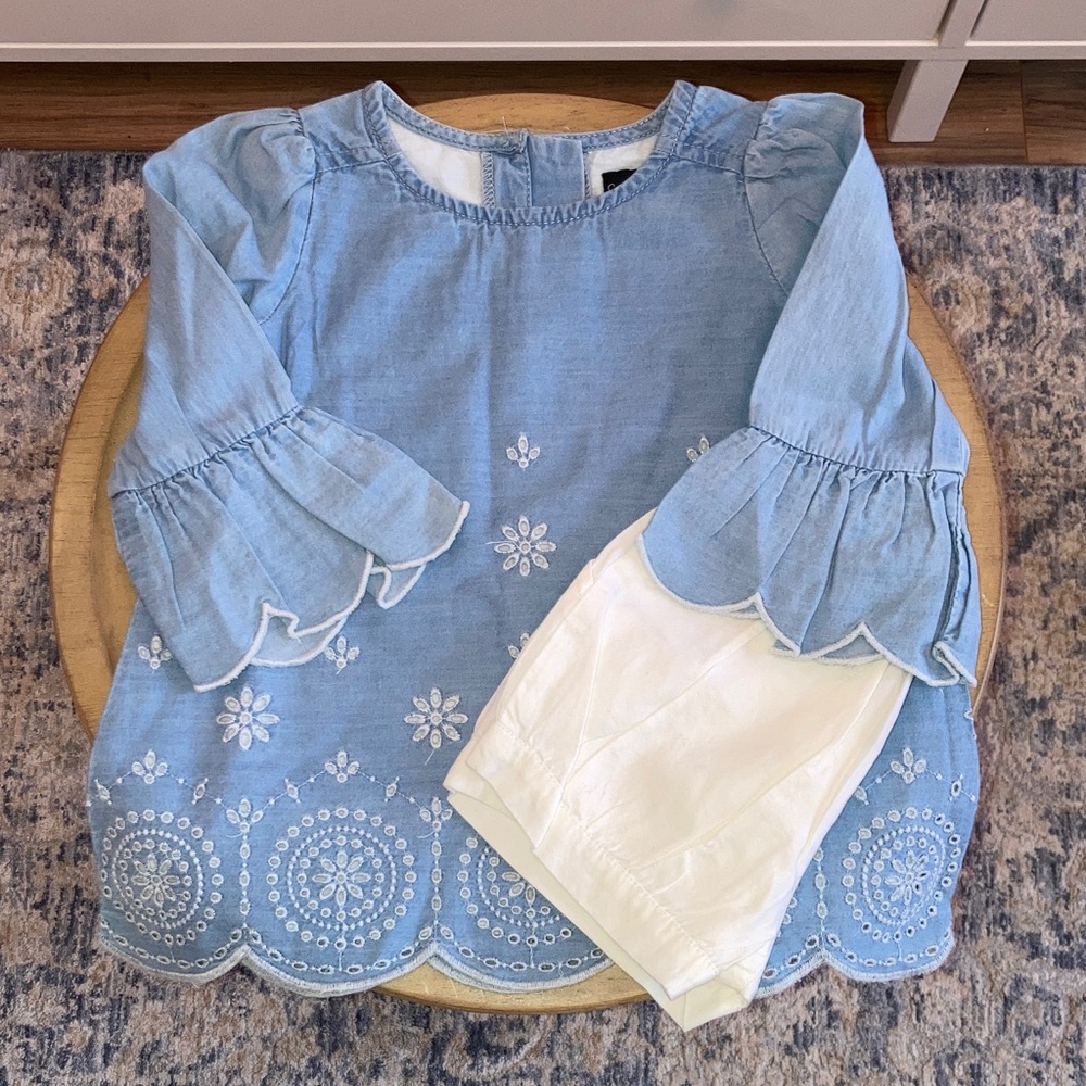 #97. 🆕 NWT - Cynthia Rowley -  Blue Embroidered Bell-Sleeve Tunic & Short Set
